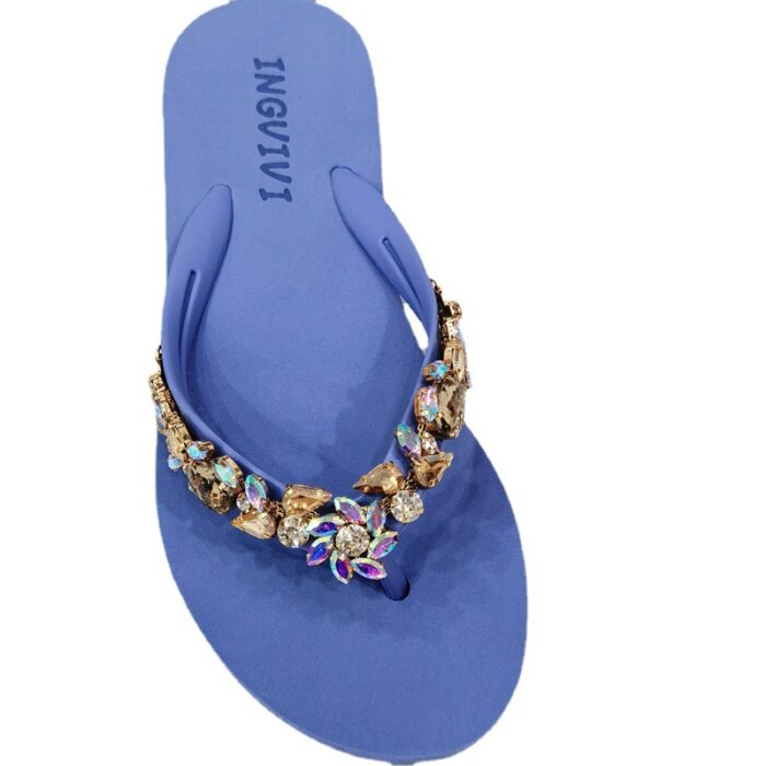 Chinelo de Strass Feminino Sandálias Planas de Verão W50_8440211782 - Image 6