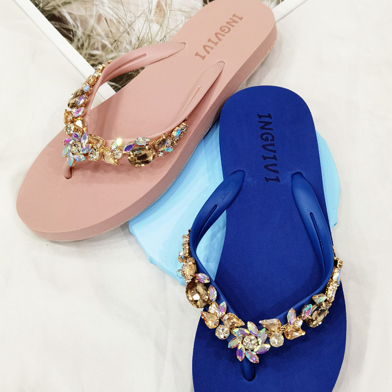 Chinelo de Strass Feminino Sandálias Planas de Verão W50_8440211782