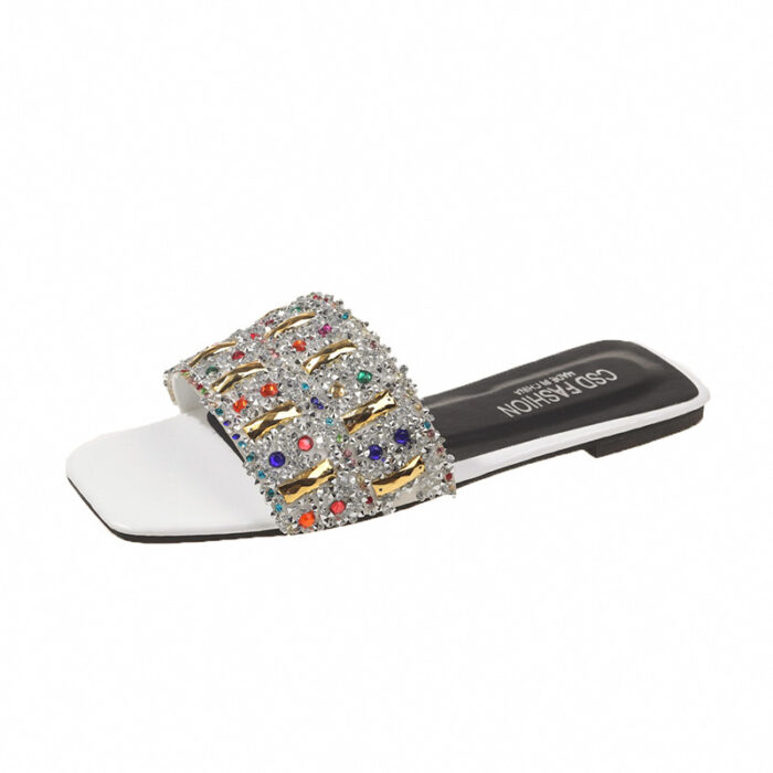 Chinelos Planos de Metal com Strass Coloridos W50_5110212615 - Image 6