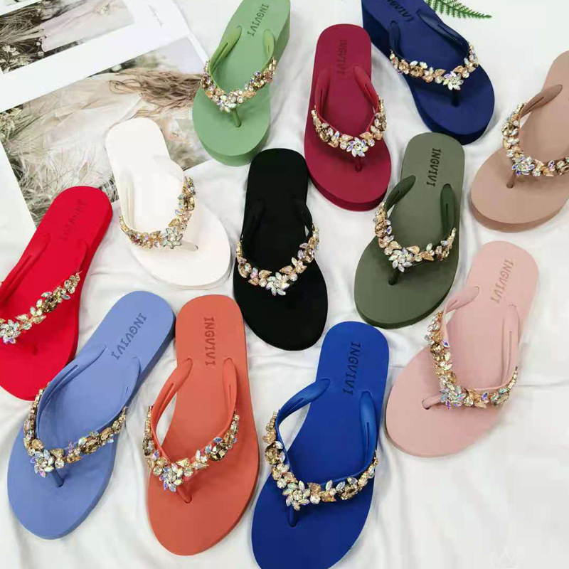 Chinelo de Strass Feminino Sandálias Planas de Verão W50_8440211782