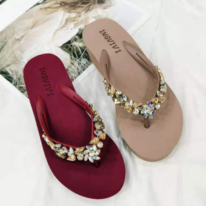 Chinelo de Strass Feminino Sandálias Planas de Verão W50_8440211782 - Image 4